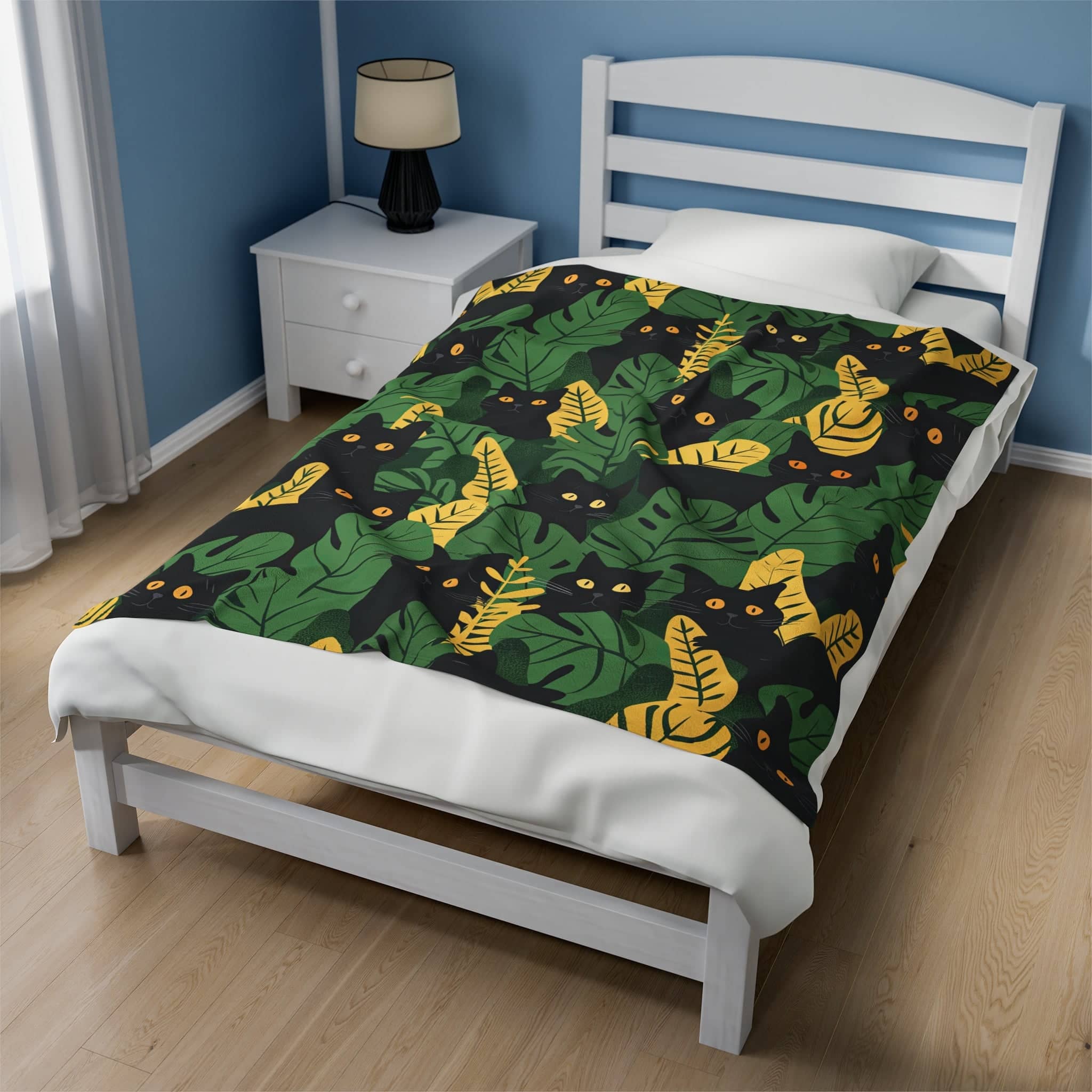 Black Cat Jungle Print Blanket