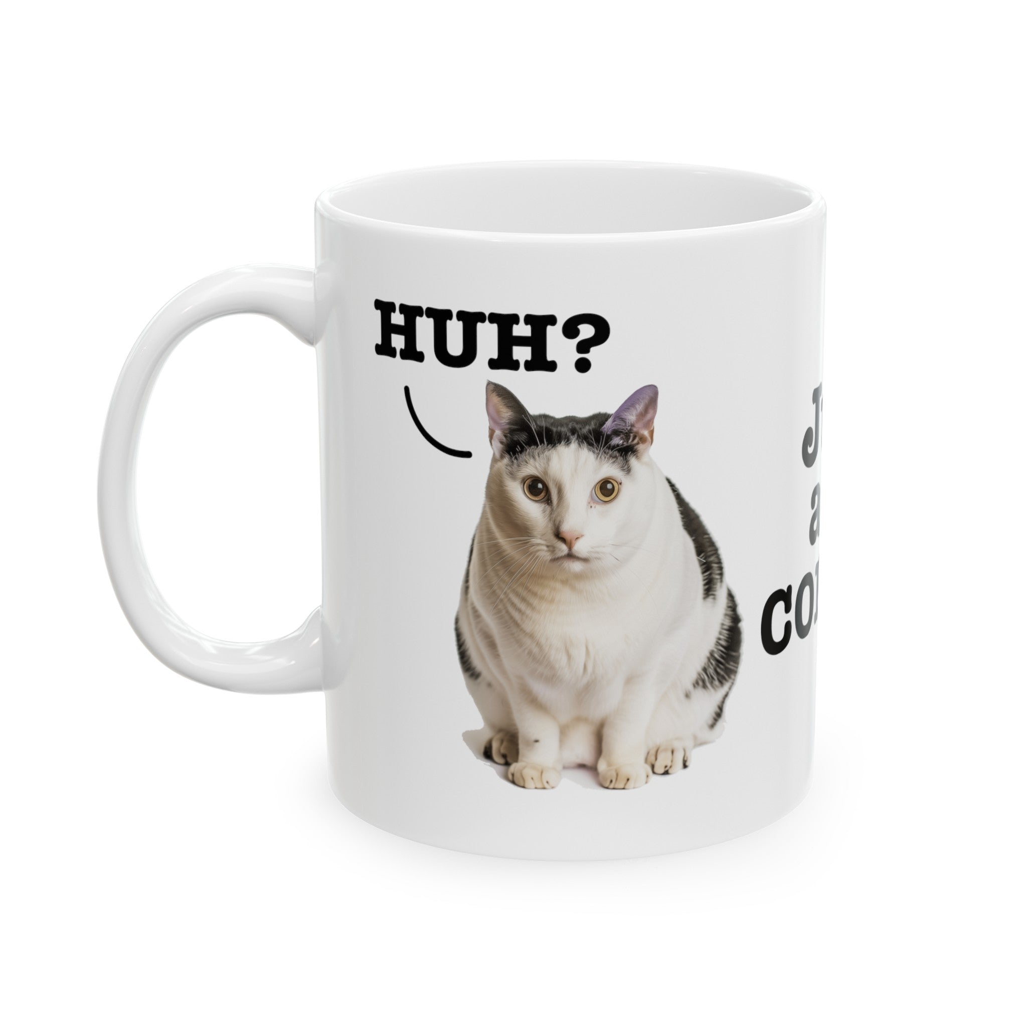 Just Add Coffee Cat Mug Funny Cat Lover Gift Ceramic Mug, (11oz, 15oz)