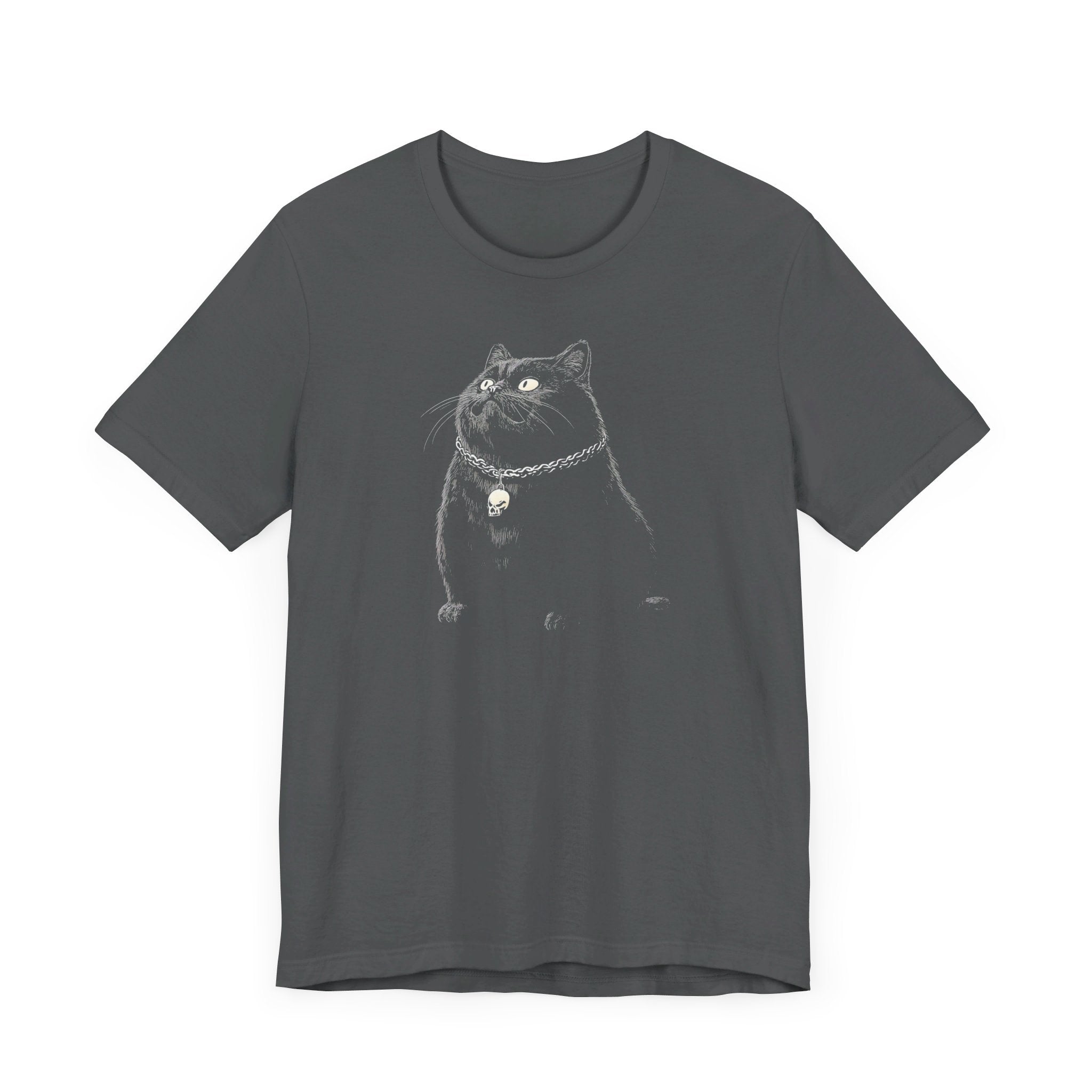 Gothic Black Cat with Skull Necklace T-Shirt