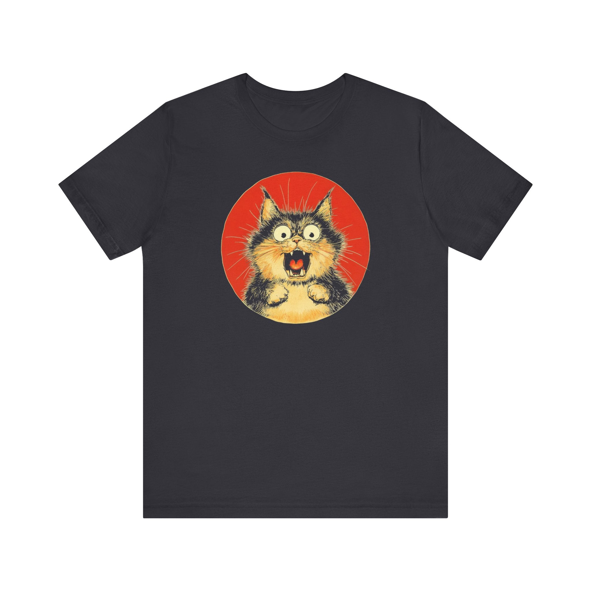 Surprised and Screaming Cat Graphic Tee – Vintage Style Cat Lover Shirt