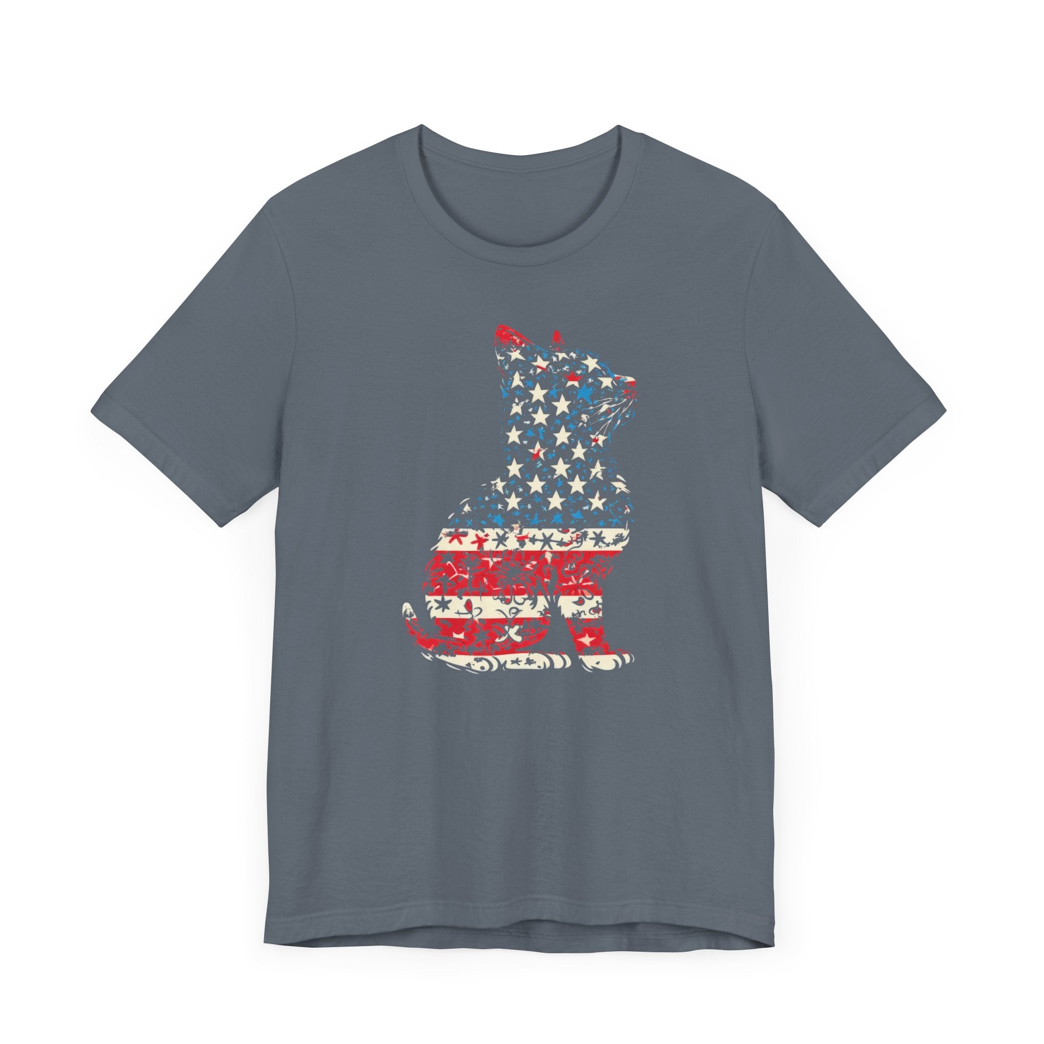 American Flag Cat T-Shirt - Patriotic Floral Design