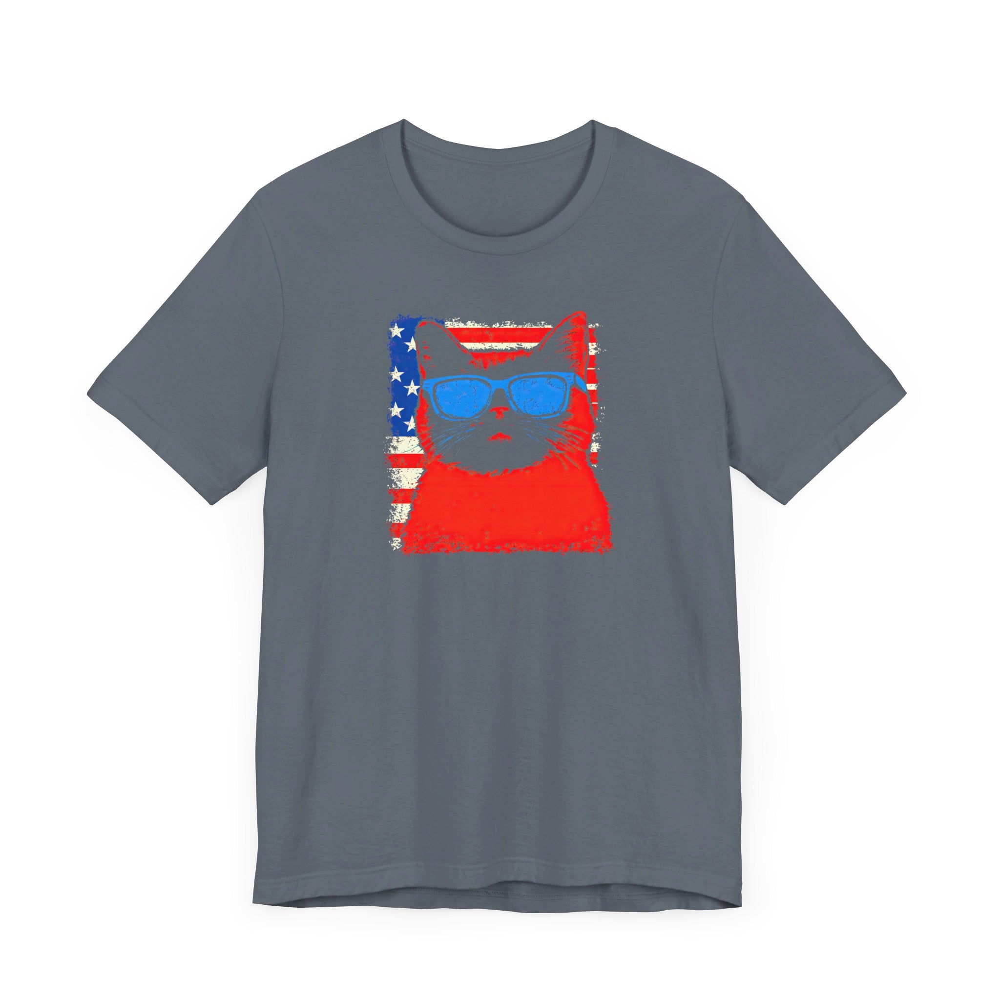 Patriotic Cat Graphic Tee – American Flag Cool Cat Shirt