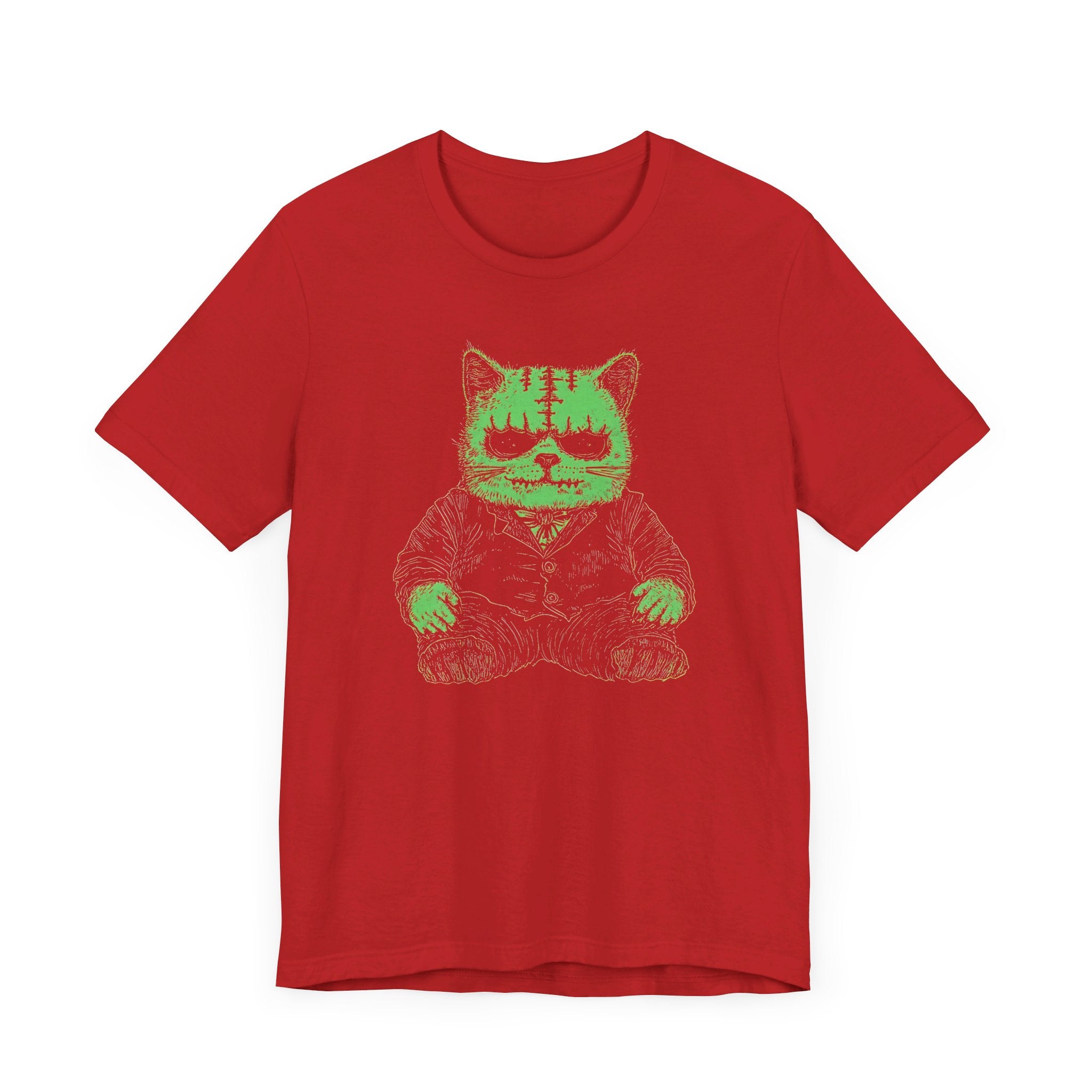 Franken-Kitty T-Shirt - Adorable Green Frankenstein Cat Design